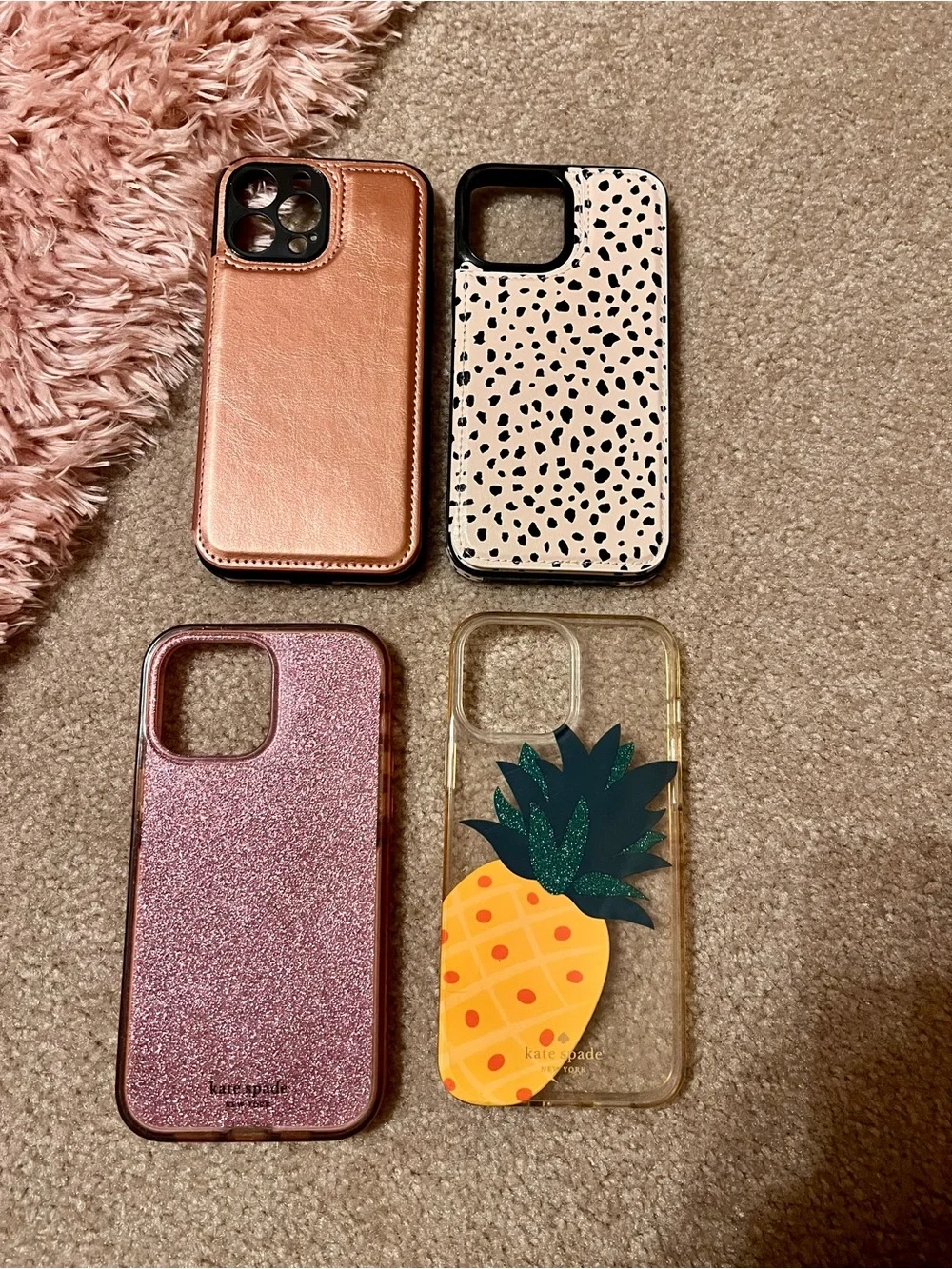 Kate spade Pink Glitter, Pineapple & NEW Dalmatian, Rose gold iPhone pro max 13